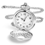 Vicloon Modern Pocket Watch, Quartz Pocket Watch with Chain, Vintage Quartz Pocket Watch Roman Numerals Stylish Pocket Watch for Birthday Anniversary Day Christmas Fathers Day (Silver)