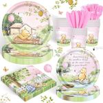 120PCS Pink Classic Winnie Bear Party Supplies Babyshower 1st Party Decorations for Kids Girls Birthday Neutral Pooh Plates Napkin Cups Disposable Tableware Set for 20 Guests