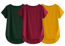 Fabricorn Combo of Three Plain Maroon, Bottle Green and Mustard Yellow Round Neck Up and Down Cotton Tshirt for Women (Maroon, Bottle Green, Mustard Yellow, 3X-Large)