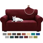 XINEAGE Stretch Couch Covers 1 Piece Loveseat Cover for Living Room High Stretch Jacquard Sofa Slipcover with Elastic Bottom Stylish Furniture Cover/Protector Machine Washable (Loveseat, Wine Red)