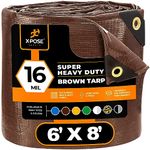 6' x 8' Super Heavy Duty 16 Mil Brown Poly Tarp Cover - Thick Waterproof, UV Resistant, Rip and Tear Proof Tarpaulin with Grommets and Reinforced Edges - by Xpose Safety