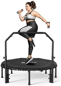 BCAN 450/550 LBS Foldable Mini Trampoline, 40"/48" Fitness Trampoline with Bungees, U Shape Adjustable Foam Handle, Stable & Quiet Exercise Rebounder for Kids Adults Indoor/Garden Workout