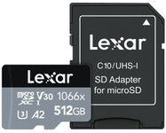 Lexar Professional 1066x 512GB microSDXC UHS-I Card w/SD Adapter Silver Series, Up to 160MB/s Read, for Action Cameras, Drones, High-End Smartphones and Tablets (LMS1066512G-BNANU)