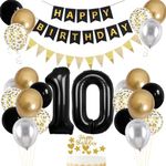 10th Birthday Decorations for Boy Girl,10th Birthday Balloons with Number 10 Foil Balloon Black Gold Silver Balloons Happy Birthday Banner Birthday Cake Topper for 10th Party Decoration
