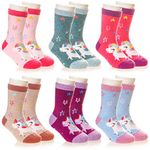 Girls Boys Wool Thick Socks Soft Warm Thermal For Kid Child Toddlers Winter Crew Socks 6 Pairs (Unicorn, 4-7 Years)