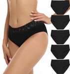 RHYFF Womens Underwear Lace Cotton Panties Woman Soft Bikini Panty Breathable Ladies Stretch Full Briefs 5 Pack S-XXL(RCA6004L-Black)