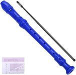 Hanaoyo Soprano Recorder Instrument German Style C Key 8 Holes, Recorder Instrument for Beginners School Student with Cleaning Rod, Fingering Chart (Blue)