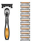 BIC Hybrid 5 Flex Refillable Men's Razor, 1 Weighted Handle and 10 Nano-Tech Titanium 5-Blade Refills with Precision Blade - Bundle of 1+10