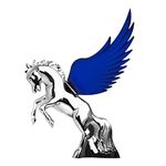 GG Grand General 48391 Blue 6.5 X 7.5 inches Chrome Fighting Stallion Hood Ornament with Windriders