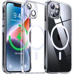 Flyzoo Clear Magnetic Case for iPhone 14 Plus (6.7'') Compatible with MagSafe & Camera Protector, [Non-Yellowing] [Shockproof & Antiscratch Protection] Hard Transparent Cover with Silicone, Clear