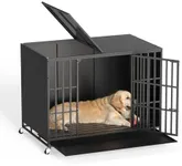 LEMBERI 48/42 inch Heavy Duty Indestructible Dog Crate, High Anxiety Extra Large Dog Cage for Large Dogs, XL Steel Escape Proof Dog Kennel with Wheels and Removable Tray