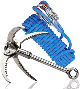 QUADPALM Grappling Hook with 10m Rope – Multifunctional Grapple Hook - 4 Stainless Steel Folding Claws - Outdoor Camping Hiking Climbing Equipment (Blue Rope)