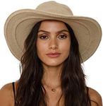 SHU-SHI Womens Floppy Sun Hats Wide Brim Crochet Cotton UV UPF Summer Boho Hat, Tan, Medium-Large