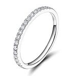 SOMEN TUNGSTEN 2mm 925 Sterling Silver Wedding Band Cubic Zirconia Half Eternity Stackable Engagement Ring Size 5