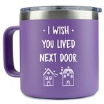 Best Friend Gift Women - “I Wish You Lived Next Door” 14oz Purple Tumbler Mug - Cute idea for Friendship, Long Distance, Bestie, Brithday