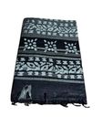 STB-SILK TEXTILES BHAGALPUR Women's Batik Print Linen Slub Saree With Runnig Blouse Piece (Black)