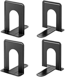 MaxGear Premium Matte Painted Book Ends, Heavy Duty ＆ Sturdy Bookends for Shelves, Office Non-Skid Metal Book End, Book Stopper for Books/CDs/DVDs, 6 x 4.6 x 6 in, Black (2 Pairs/4 Pieces, Large)