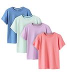 LAPASA 4 Pack 100% Cotton Kids Plain T-Shirts Hypoallergenic Tee for Boys Girls Children School Uniform K01 (Pink, Light Purple, Light Blue, Aqua, 9-10 Years)