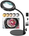 Veemagni 10X Magnifying Glass with Light and Stand, 5 Color Modes Stepless Dimmable LED Lighted Desk Lamp, Hands Free Flexible Gooseneck Magnifier with Light for Craft Hobby Painting Sewing Close Work