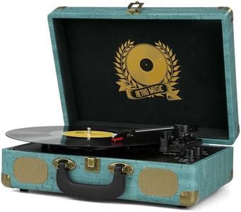 Vinyl Record Player 3-Speed Bluetooth Suitcase Portable Belt-Driven, Supports Bluetooth, RCA Output, 3.5mm aux-in and Headphone Jack and MP3, Mobile Phones Music Playback