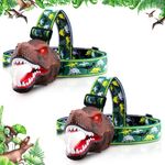 Dysaim Kids Headlamp,Dinosaur Headlamp for Kids LED Head Lamp Camping Gear Flashlight,Hiking Accessories Headlight,Ideal Gift Toys Suitable for Reading Birthday Halloween Xmas Party(2 Pack)