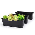 GREANER Black Rectangle Window Boxes, 3 Pack 12x3.8 Inch Herb Planters with Tray, Indoor Succulent Cactus Mint Plastic Pot for Windowsill, Garden Balcony, Office Outdoor Decoration