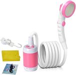 Portable Shower Camping Electric Handheld Shower Electric Shower Camping Built-in Shower 5000mAh Large capacity rechargeable shower for indoor or outdoor shower (Pink)