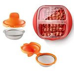 Lekue 6011.3094SU Microwave Bacon Maker/Cooker with Lid with 2 Poached Egg Maker/Poached Egg Cooker Kit, One Size, Red, Orange