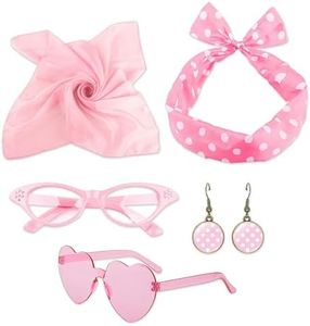 50's Costume Accessories Set, 5PCS 1950s Pink Clothing Accessories Set 50s 1950's Women Costume For 50s Party Accessories