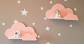 Happy Woody Set of 2 Cloud Wall Shelves for Nursery/Wooden Floating Shelf/Baby Room Decor/Nursery Room Decoration/Kids Room Wall Decor/Gift Set (pink)