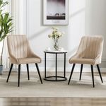 Finch Fox® Morris Velvet Dining Chair for Living Room, Bedroom, Home Office with Black Metal Legs in Cream Color (Set of 2)