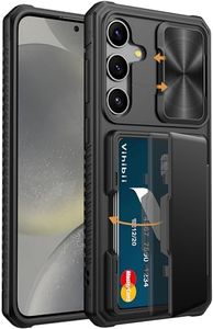 Vihibii for Samsung Galaxy S24 Plus Case with Card Holder (4 Cards) & Slide Camera Cover & Kickstand, Shockproof Rugged Hard Back & TPU Soft Edge Wallet Case for Galaxy S24 Plus 5G 6.7" 2024, Black