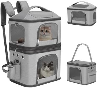 FASNATI Sac de transport double détachable pour 2 chats, sac à dos pliable à double compartiment pour 2 petits chiens, sac de transport portable pour 2 chats pour voyage, camping, randonnée, gris