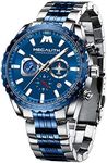 MEGALITH Mens Watches, Men’s Wrist Watches Waterproof Chronograph Analog Watch Stainless Steel Quartz Big Dial Blue Watches for Men Dress, Luminous Date Display Designer Watches Gifts for Men