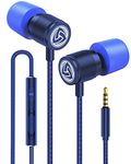 LUDOS Ultra Wired Earbuds in-Ear Headphones, 5 Years Warranty, Earphones with Microphone, Noise Isolating Ear Buds, Memory Foam for iPhone, Samsung, School Students, Kids, Women, Small Ears - Blue