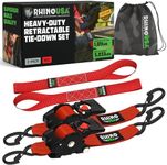 Rhino USA Retractable Ratchet Tie Down Straps (2PK) - 3,033lb Guaranteed Max Break Strength, Includes (2) Ultimate 2" x 10' Autoretract Tie Downs with Padded Handles