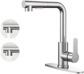 Kitchen Faucets, Kitchen Faucet with Pull Down Sprayer and Deck Plate, Commercial Utility Kitchen Faucets for Sink 1-3 Hole for Bar Rv Camper Laundry Outdoor Farmhouse, Brushed Stainless Steel