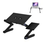 Adjustable Laptop Stand for Bed Foldable Laptop Desk for Bed PC Computer Bed Table Adjustable Lap Desk with 2 Cooling Fan and Mouse Tray, 360° Rotatable Feet (Black)