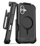 Encased Falcon-Shield Designed for iPhone 16 Phone Case with Belt Clip Holster (Compatible with MagSafe) Heavy Duty Rugged Protection with Built-in Screen Protector (Black)