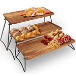 3 Tier Dessert Display Stand, Cupcake Stand & Towers Serving Tray Set, Portable Foldable Food Display Stand, Tiered Chees Charcuterie Boards, Acacia Wood Trays, for Outdoor, Party, Picnic, Dinner