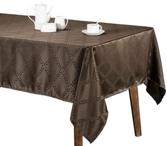 Castle Selection Fabric Tablecloth Spill Proof 2-4 Feet Table Decorator Jacquard Myrtle Leaves Pattern, 52" x 52", Brown