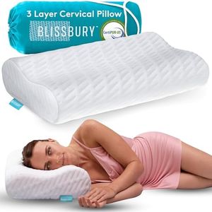 BLISSBURY Contour Pillow, Adjustable Sandwich Pillow Design | 12.5cm, 10.5cm, 8cm Heights | Neck Support for Back & Side Sleepers - Includes a Washable Bamboo Case