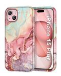 Petocase for iPhone 15 Plus Case 6.7 inch (2023), Marble Pattern 3 in 1 Heavy Duty Full Body Shockproof Hard PC+Soft Silicone Drop Protective Women Girls Cover for iPhone 15 Plus, Rose Gold