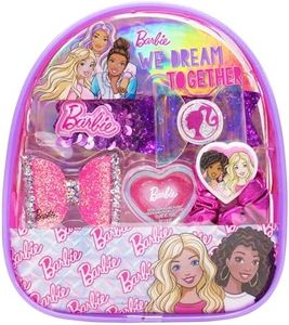 Townley Girl Barbie - Backpack Cosmetic Makeup Gift Bag Set Includes Lip Goss, Hair Accessories and Printed PVC Back-Pack for Kids Girls, Ages 3+ Perfect for Parties, Sleepovers and Makeovers