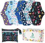 PHOGARY Reusable Menstrual Pads, Bamboo Cloth Pads for Heavy Flow with Wet Bag, Large Sanitary Pads Set with Wings for Women, Washable Overnight Cloth Panty Liners Period Pads(7 in 1, Style G)