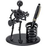 MyGift Modern Matte Black Metal Pen Pencil Cup with Nuts and Bolts Stick Figure Guitar Rocker Design, Decorative Rock and Roll Office Supply Organizer Desk Pencil Holder