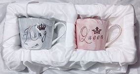 Galox King & Queen Printed Ceramic Coffee Mug, Unique Gifts for Couples, Husband & Wife, Mother & Father, Friend Couple Cup Set (King & Queen Wide Mug)