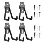 4 PCS Garage Hooks, Ladder Hooks Hanger, Double Hooks Heavy Duty Iron Wall Mount Tool Holder for Home Chair Ladder, Organizing Power Tools