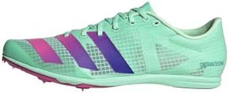 adidas Men's Distancestar Track and Field Shoe, Pulse Mint/Lucid Blue/Lucid Fuchsia, 12