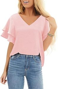 luvamia Women's Casual 3/4 Tiered Bell Sleeve Crewneck Loose Tops Blouses Shirt, B Blush Pink, X-Large